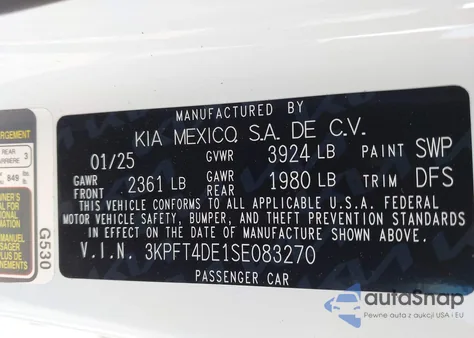 2025 Kia K4 Lx из США, поврежденный, VIN 3KPFT4DE1SE083270